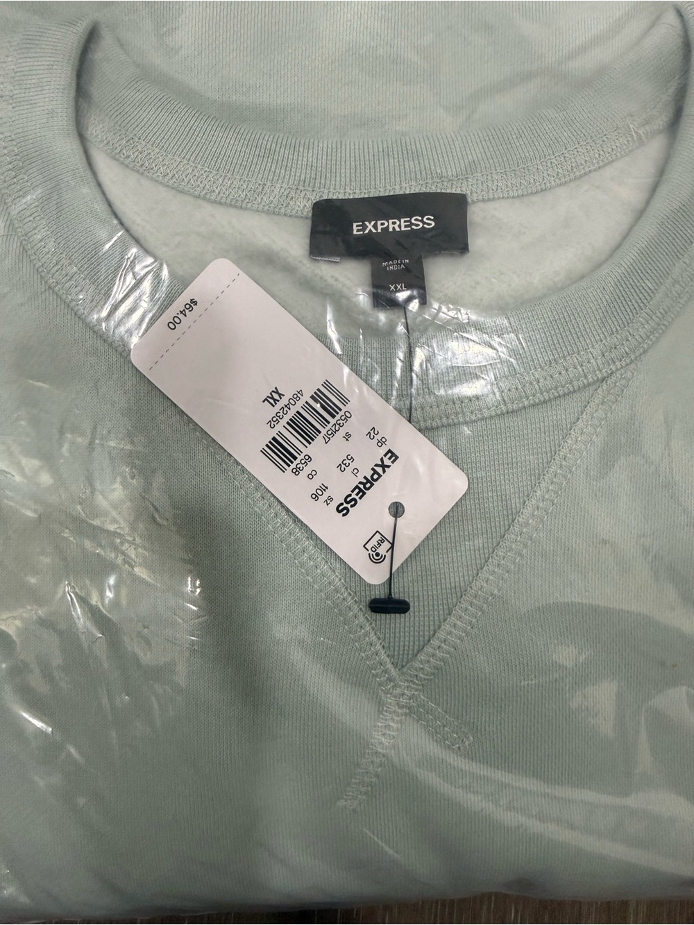 Express Men's Mint Green V-Neck Sweatshirt